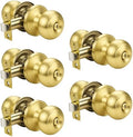 KNOBWELL 5 Pack Privacy Door Knob for Bathroom or Bedroom Door Knobs, Round Interior Door Knobs,Gold Indoor Door Knob, Keyless Door Knob with Lock, Door Handle Lock, Gold