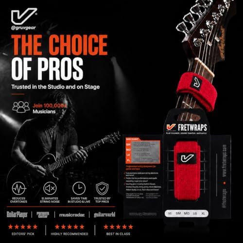 Gruv Gear Fret Wrap & Guitar Mute, Fretwrap for Acoustic, Electric & Bass | String Dampener Recording, Tapping & Practice Accessory (1 Pack, Small Red, Fits 4 String Bass, 6 String Guitar)