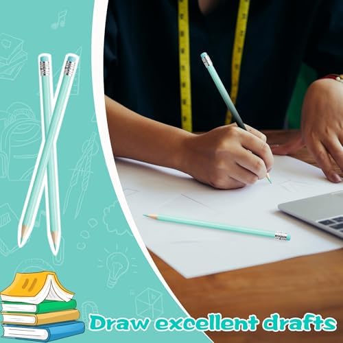 36 PCS Macaron Blue Colored Pencils with Eraser Pre Sharpened Pencil 2 HB - Ideal for Checking, Grading, Tests & Office/School Supplies