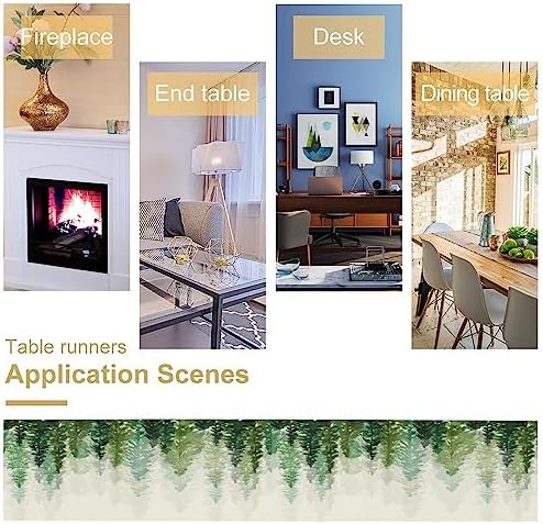 Forest Pine Trees Table Runner, Woodland Tabletop Scarf Home Kitchen Holiday Decor, Seasonal Farmhouse Rustic Dining Decorations Party Supply 13 X 120 Inch