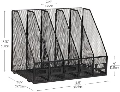 Mind Reader 5-Compartment Vertical File Organizer, Desktop Paper Sorter, Office, Metal Mesh, Black