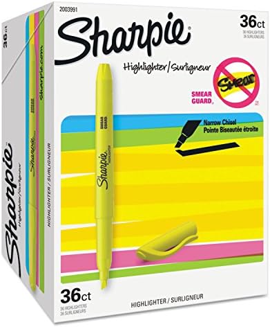 Sharpie Pocket Highlighters, Fluorescent Yellow, Smear-Resistant, Chisel Tip, 36 Count - Classroom, Back to School Essentials, Teacher Supplies