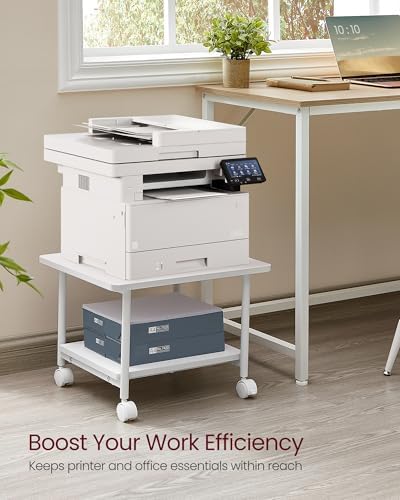 VASAGLE 2-Tier Printer Stand with Locking Wheels, Under Desk Printer Table