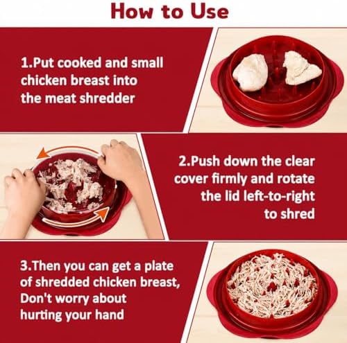 Premium Large Chicken Shredder Tool with Suction Base 2026 – Twist Meat Shredder with Ergonomic Handle & Anti-Slip Grip – Transparent Lid for Easy Shredding Chicken & Beef (Red)
