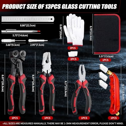 YOTINO Glass Cutters Tools 20PCS Glass Nippers Glass Running Pliers Breaking Pliers Oil Feed Glass Cutter Set for Stained Glass, Tiles, Mosaic Cutting with Cut Resistant Gloves Leather Zipper Bag