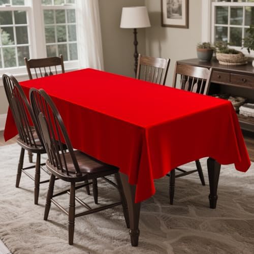 CXPSINC 54 Inch X 300 Feet Plastic Table Cover Roll Disposable Tablecloth with Slide Cutter for All Type/Shape Tables | Party, Banquet, Birthdays, Weddings(Red, 300 Feet)
