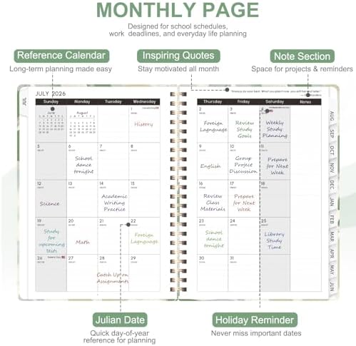 Planner 2026-2027, Weekly and Monthly Academic Year Calendar Planner, July 2026 - June 2027, Daily Agenda Book for Office School Supplies, A5(6.3'' x 8.5'')