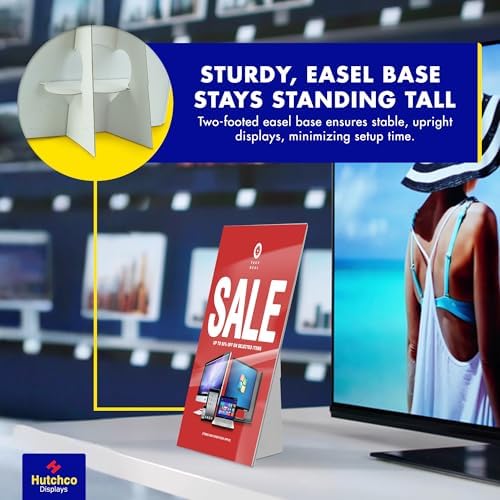 Paper Sign Holder (11 x 14 Inches) Plastic Countertop Display w/Shatterproof (No Acrylic) Clear Design & Cardboard Easel Back Tabletop Slant Support for Stackable Lightweight Portable by Hutchco