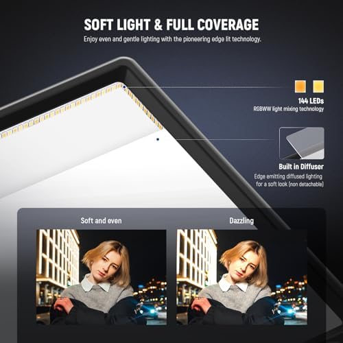 NEEWER 192 LED Video Light Panel, 20W Ultra Thin Bi Color Dimmable DSLR Camera Soft Light, 4000mAh Lithium Battery, 3200K-5600K CRI97+, Key Lighting for Studio Photography Recording Streaming