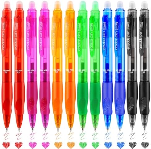USUAL Retractable Erasable Gel Pens, 0.5mm Fine Point, 6 Assorted 12 Pack Colors Pens, Make Mistakes Disappear Smooth Writing for Office & Back-to-School Supplies