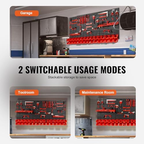 VEVOR Wall Mounted Storage Rack System, 30-Bin Parts Rack Organizer with Wall Panels/Tool Holders/Hooks, Garage Plastic Shop Tool Organizer for Nuts, Bolts, Screws, Nails, Beads, Buttons