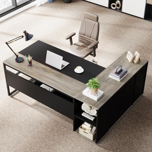 Tribesigns 71 inch Executive Desk, L Shaped Desk with Cabinet Storage