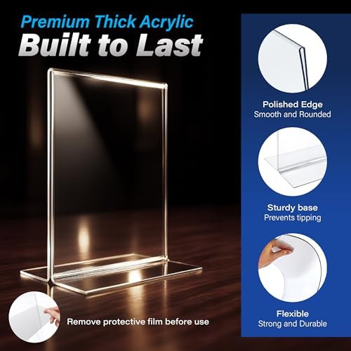 Azar Displays 152430-3PK Bottom Load Sign Holder 8.5x11 Clear Flexible Plastic Display Stand for Menus, Signs Vertical Tabletop Frame, Pack of 3