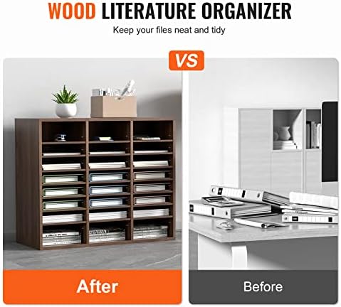 VEVOR 24 Compartments Office Mailbox, Adjustable Shelves, Wood Literature Sorter 29x12x24.4 inches – Ideal for Office, Home, Classroom, Mailrooms Organization – EPA Certified (Brown)