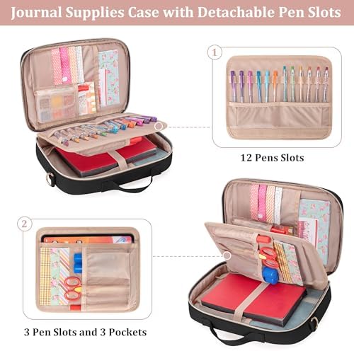 Teamoy Journal Supplies Storage Case, Portable Planner Bag, Black Quilted