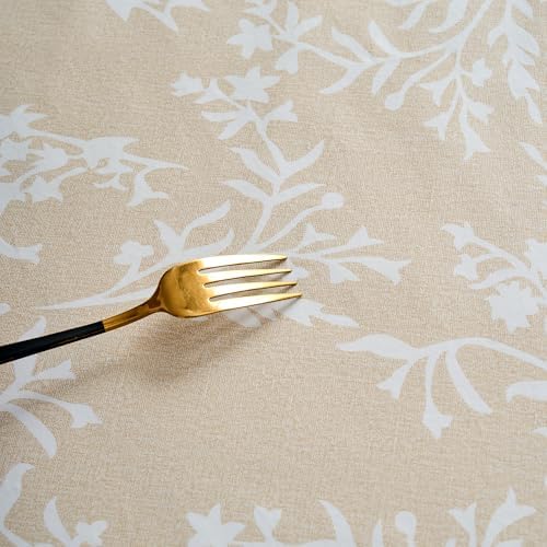 LIBERECOO Vinyl Tablecloth with Flannel Backing –Indigo Botanical Charm, Waterproof, Wipeable, Durable Table Cover – 4 Colors