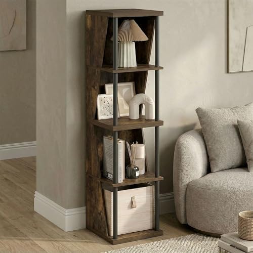 Furinno Flexi Book Shelf, 4-Cube Bookshelf, Standing Bookcase, Amber Pine