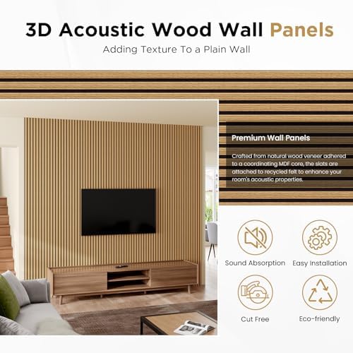 SMARTSTANDARD Wood Slat Acoustic Wall Panels 4 Pack 94"x12.6" American Oak