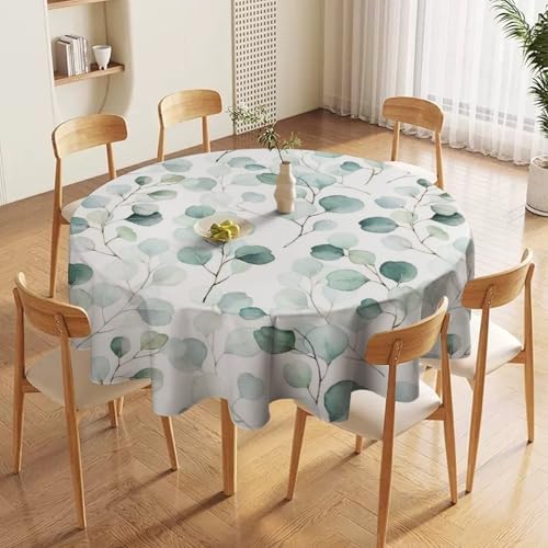 Eucalyptus Leaf Tablecloth, Spring Botanical Sage Green Watercolor Floral Plant Branches Print Table Cloth for Home Kitchen Dining Outdoor Patio Wedding Decor, 70x70in
