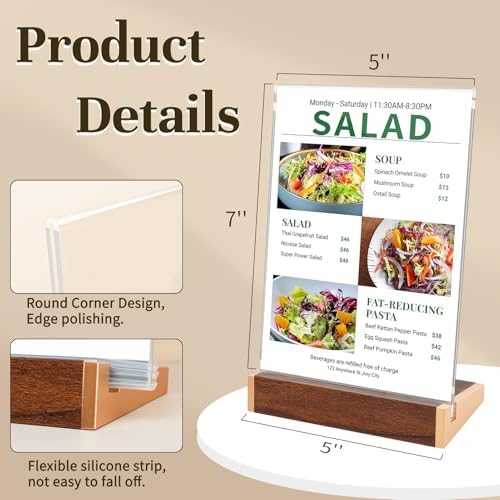 LIANHELILAI 3 Pack 5X7 Acrylic Sign Holder Vertical Tabletop Small Sign Display Frame for Coffee Shop/Restaurant Menu Stall/Exhibitions/Hotel/Office Name Holder