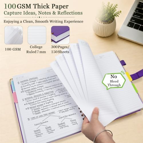 5 Subject Spiral Notebook with Pocket Dividers, 8''x10'' 300 Pages Notebook