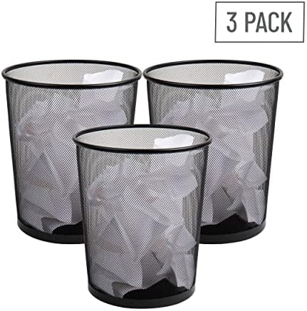 Mind Reader Mesh Trash Can, Set of 3, Waste Paper Basket, Round, Office, Metal Mesh, 11.5" L x 11.5" W x 13.75" H, Black