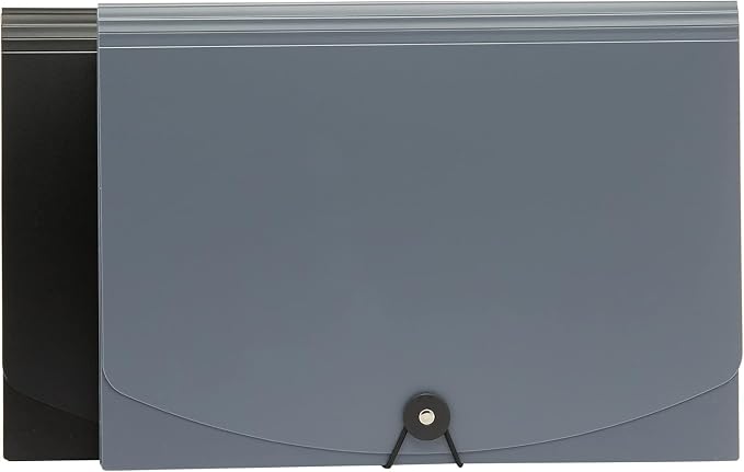 Amazon Basics Expanding File Folder, Document Organizer with 13 Pockets, Letter Size, Waterproof, Black & Gray, 12-Pack