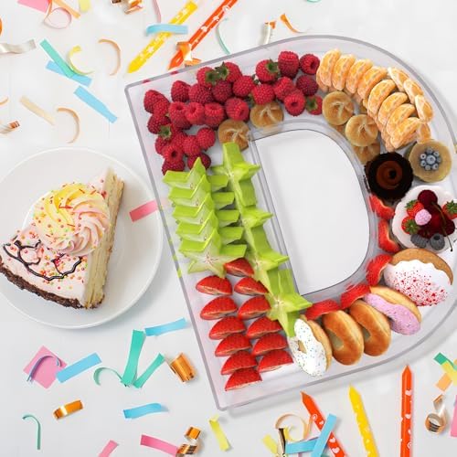 11" Acrylic Letter Charcuterie Box, Reusable Fillable Alphabet Number Shaped Form Tray for Birthday Anniversaries, Party Decorative Serving Plates Display Candy Cake (D)