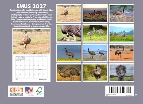Emu Calendar 2027 Monthly Wall Calender 12 Month
