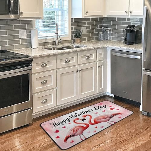 Aslsiy Flamingo Couple with Love (4) Kitchen Rug Kitchen Mats Valentines Floor Comfort Welcome Washable Non Slip Area Rug for Home Decor 39" X 20"