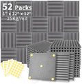 Focusound 52 Pack Grey Acoustic Foam Panels 1" x 12" x 12" Sound Proof Foam Panles Soundproofing Noise Cancelling Wedge Panels for Home Office Recoding Studio with 300PCS Double-Side Adhesive