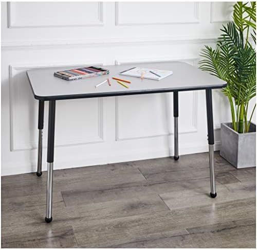 Amazon Basics Adjustable Height Rectangular Classroom Activity Table, Writing Desk for School and Home, Grey Top/Black Edge, 47" W x 29" L x 30" H