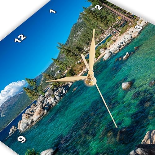3dRose Wall Clock Silent - 10 inch - Boulders and Cove at Sand Harbor State Park, Lake Tahoe, Nevada, USA - Lakes