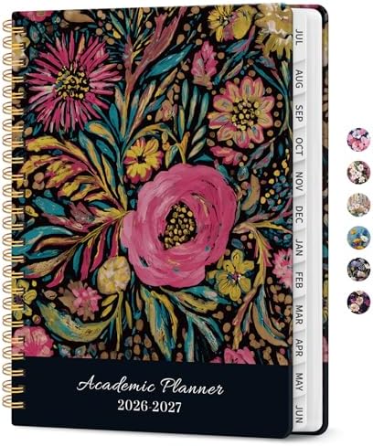 Planner 2026-2027, Jul 2026-Jun 2027 Academic Monthly & Weekly Planner | 6.3" x 8.5" Hardcover Calendar Planner for Women, Spiral Organizer with tabs, School Office Home Supplies, Midnight Garden