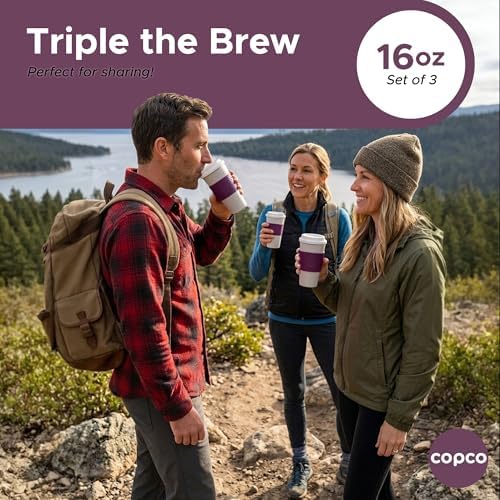 Copco Acadia 16oz Travel Mug, Set of 3 –BPA-Free Double Wall Insulated Coffee Mugs with Leak-Resistant Quarter Turn Lid & Grip, Reusable Drinkware for Hot & Cold Drinks, Hassle-Free Cleaning - Plum