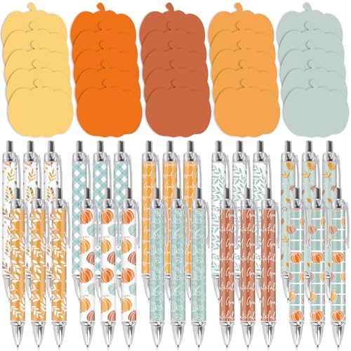 JarThenaAMCS 60Pcs Fall Stationery Set Orange Blue Pumpkin Sticky Note Pads with Pumpkin Leaves Ballpoint Writing Pens for Autumn Harvest Thanksgiving Party Favors Supplies