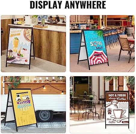 VEVOR A Frame Sidewalk Sign, 24x36 Inch Heavy Duty Slide-in Signboard Holder, Double-Sided Folding Sandwich Board Signs, Steel Pavement Sign Poster for Outdoor Business Street Advertising (Frame only)