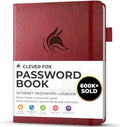 Clever Fox Password Book with Alphabetical Tabs, 4"x5.5" Keeper Wine Red