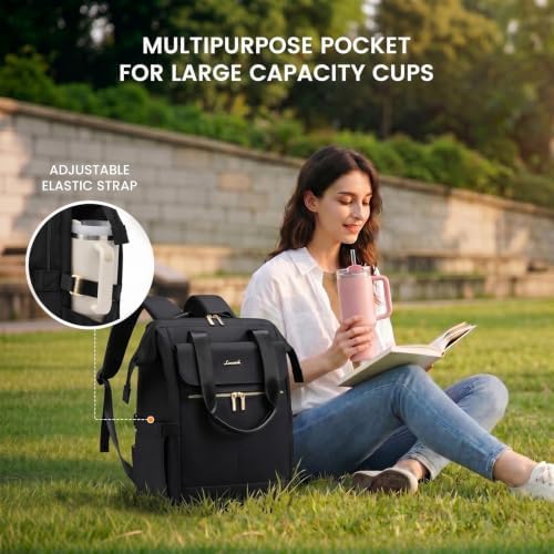 LOVEVOOK Laptop Backpack for Women, 15.6 Inch Work Laptop Bag with USB Port, Fashion Teacher Nurse Backpack Purse, Waterproof Travel Computer Backpack with Organizer Bag, 2PCS, Black