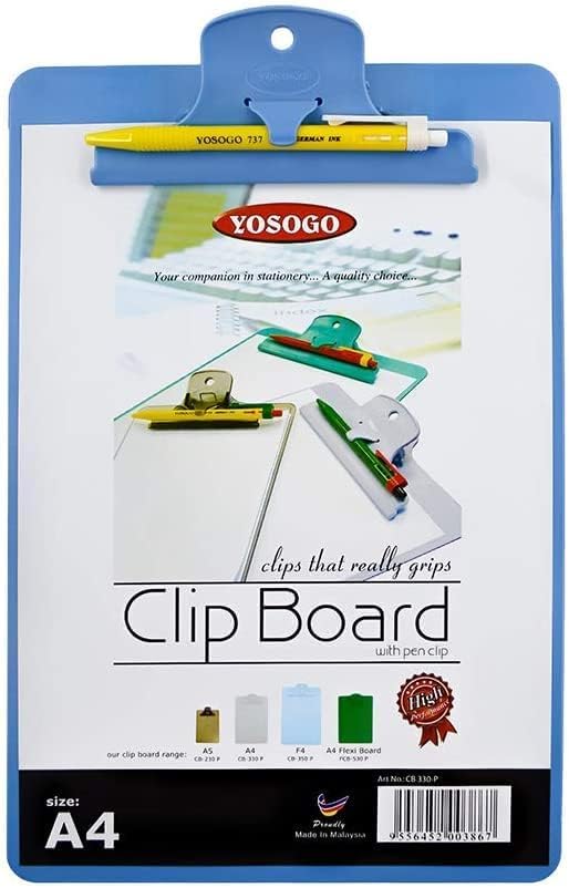 Yosogo A4/Letter Size Plastic Clipboard, 4-Pack with Handy Pen Holder & Bonus Pen, Holds up to 40 Sheets, Durable Plastic – Writing, Office, Stationary, School Supplies Set (4-Pack)