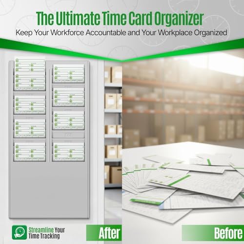 Flexzion Time Card Holder Wall Mount Rack 24 Pocket Slots Compatible with 7" inch Cards Pyramid Series 2000 6000 Attendance Time Payroll Recorder for Office Punch in Clock Out (Gray)
