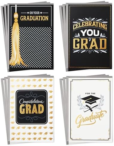 Hallmark Thank You Cards Assortment, Rustic Kraft (48) and Graduation Cards, Black and Gold (12) Card Bundles