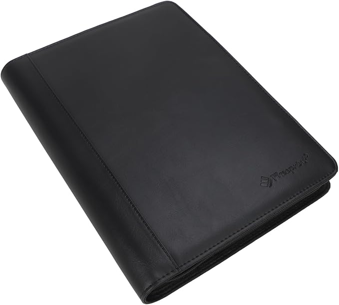 Zippered Portfolio Binder 3 Ring with Writing Pad Legal Size Letter - PU Leather Professional Padfolio Folder for Interview Business, Black