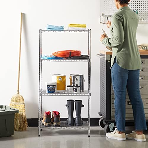 Amazon Basics 4-Shelf Adjustable Storage Shelving Unit for Garage, Steel Wire Rack, 200 Pound Loading Capacity per Shelf, 13.4"D x 23.2"W x 48"H, Chrome