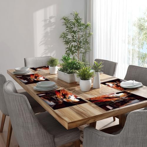 Batmerry Autumn Oriental Maple Linen Placemats Set of 6, Classical Architecture Paths Fallen Leaves Washable Table Mats for Kitchen Table Thickened Heat Insulation Dining Set Indoor Outdoor 12X18 in