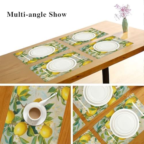ALAZA Lemon Print Flower Set of 6 Placemats Rectangle Table Mat for Dining Table Restaurant Kitchen Home Decor, 12" x 18"