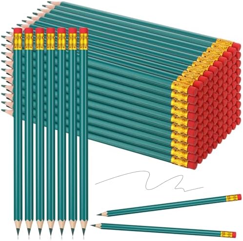 Sivak 100 Pack Green Colored Pencils with Eraser, Presharpened, Checking, Correcting, Grading, Drawing, Art, Map Coloring, Tests, Gifting