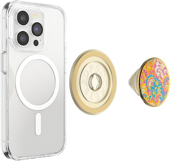 PopSockets Phone Grip for MagSafe, Magnetic Holder- Gaudy Gold | Removable, For Kindle / Android / iPhone, With Magnet, Gold, Enamel, Designs