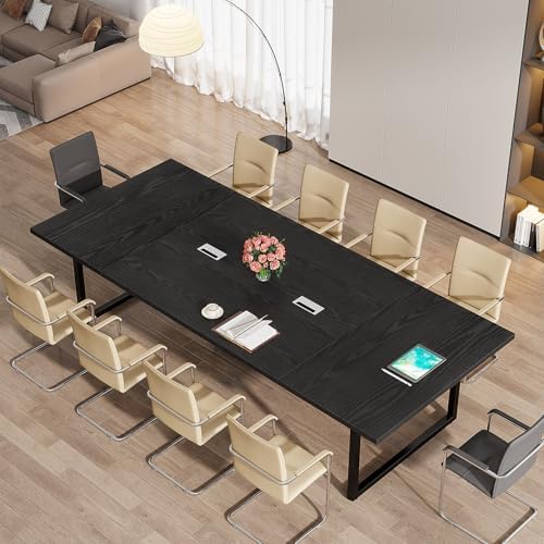 Tribesigns 8FT Conference Table, 94.49 L x 47.24 W x 29.53 H Inches Large Meeting Podcast Table for 10 People, Business Style Wooden Training Table with Strong Metal Frame for Office Conference