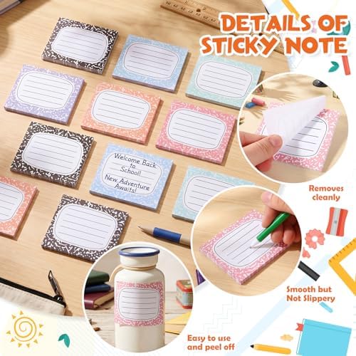 48 Pads 1440 Sheets Composition Notebook Sticky Notes Teacher Note Pads Back to School Supplies Gifts Self Adhesive Memo Pad Cute Gifts for Students Classroom